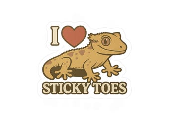 Crested Gecko "I Heart Sticky Toes" 3" Vinyl Sticker - Cute Crestie Lizard Reptile Decal, Exotic Pet Lover Gift