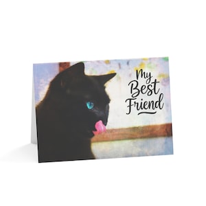 My Best Friend Thank You Card - Cat Art Greeting Card with Envelope - Black Cat Pet Lover Stationery for Gratitude and Support