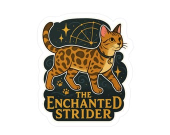 Bengal Cat "Enchanted Strider" 3" Vinyl Sticker - Mystical Cats Celestial Decal, Pet Lover Gift (Holographic option)