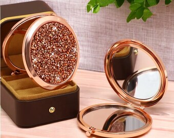 Mini miroir de poche maquillage bling personnalisé, douche nuptiale de luxe avec miroir compact bling bling, cadeau de remerciement pour demoiselle d'honneur, miroir de poche portable,