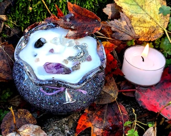 Practically Magical Candle: Inspired by Practical Magic - rosemary, sage, lavender, rose, smoke, and magic scented, with crystal accents.