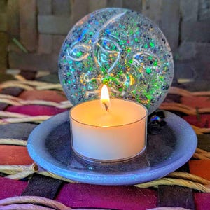 Tealight Candle Holder Resin Moon and 4 tealight candles in our new scent - Magik  - perfect Mini Altar - Meditation Candle - Trinket Tray