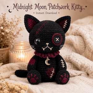 Kitty Amigurumi Crochet Pattern PDF, Gothic Cat Crochet Pattern, Patchwork Halloween Plush Digital Download