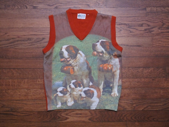 vintage 70s St. bernard photo sweater vest