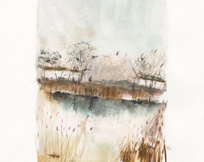 House of Silence – Original watercolor from the Cose di boschi collection. Elegant and romantic watercolor on Arches paper. Format 28 x 38