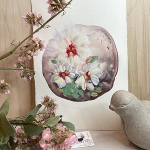 Fiori ad acquerello e gouache, astratto floreale ed elegante su carta cotone grana satinata 300 g. 19x28,5 cm
