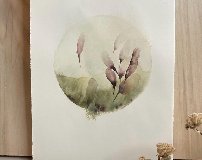 Vegetal Subheading – Minimalist, abstract, floral, and elegant watercolor on 300g satin-textured cotton paper. 19 x 28.5 cm