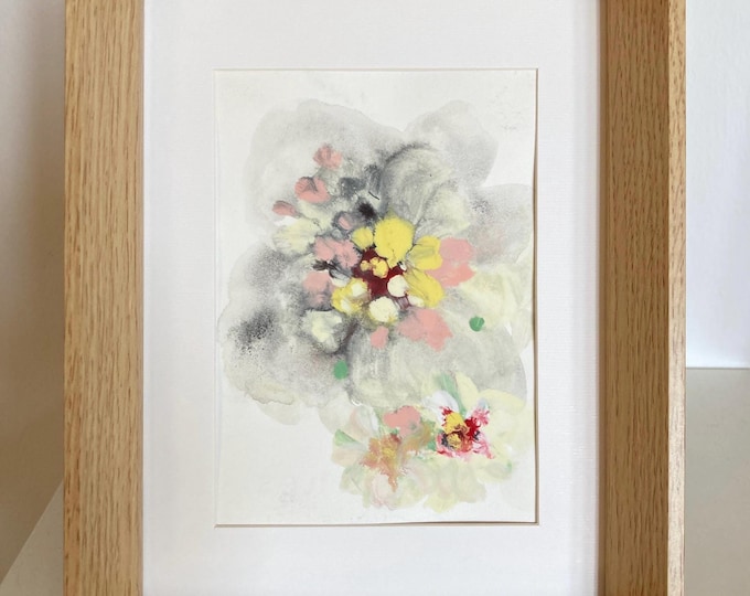Watercolor flowers, elegant floral abstract on Arches paper, fine grain 300gr, frame included