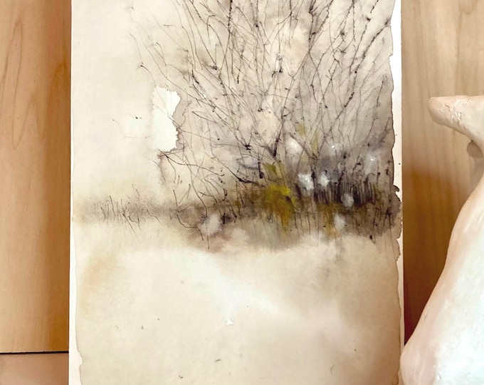 Abstract expressive watercolor, elegant nature, 100% cotton paper, applied on wooden board