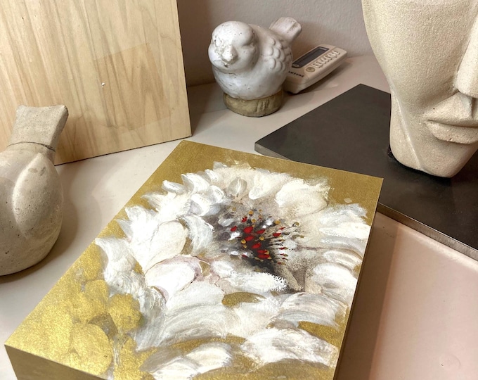Strange Flowers – Original Artwork on Cotton Paper Mounted on Wood | 18x24x5 cm | One-of-a-Kind Handmade Piece