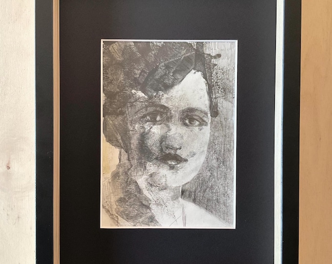 Watercolor and graphite portrait – evocative black and white face – original art on 300gr cotton paper [frame 21x29.7 cm]
