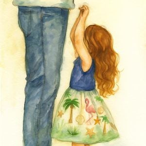 Custom Father and Daughter Portrait Wall Art, Personalized Father&#39;s Day Gift, Dad Birthday Gift, Family watercolor Illustration, Home Decor