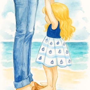 Custom Father and Daughter Portrait Wall Art, Personalized Father&#39;s Day Gift, Dad Birthday Gift, Family watercolor Illustration, Home Decor