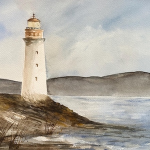Original watercolor painting, watercolor landscape painting, lighthouse painting