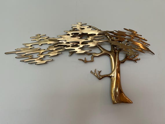 Signed Bijan Brass Wall Sculpture – Mid-Century Modern Brutalist Art – Large Abstract Metal Wall Hanging