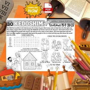 Torah Portion Week 30 Activity Mat Parashat Kedoshim Printable for Kids Be Holy Lesson Shabbat Worksheet Jewish Homeschool Resource