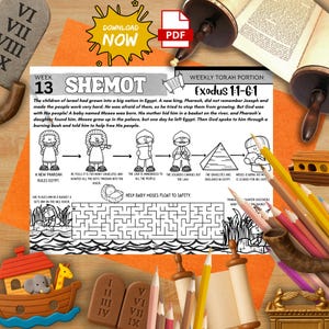 Torah Portion Week 13 Activity Mat Parashat Shemot Printable for Kids Moses Egypt Bible Story Shabbat Worksheet Jewish Homeschool