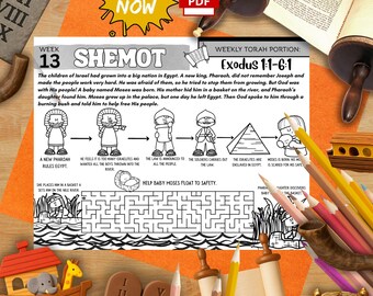 Week 13 Torah Portion Activity Mat: Moses in Egypt, Shabbat Homeschool (PDF)