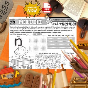 Torah Portion Week 23 Activity Mat Parashat Pekudei Printable for Kids Tabernacle Finished Story Shabbat Worksheet Jewish Homeschool