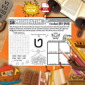 Torah Portion Week 18 Activity Mat Parashat Mishpatim Printable for Kids Torah Laws Story Shabbat Worksheet Jewish Homeschool Resource