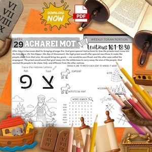 Torah Portion Week 29 Activity Mat Parashat Acharei Mot Printable for Kids Scapegoat Story Shabbat Worksheet Jewish Homeschool