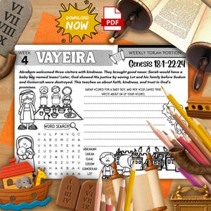 Torah Portion Week 4 Activity Mat Parashat Vayera Printable for Kids Abraham Isaac Bible Story Shabbat Lesson Jewish Homeschool Worksheet