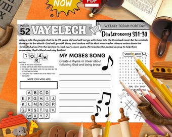 Week 52 Vayeilech Torah Activity Mat: Moses Song, Word Search (PDF Printable