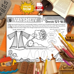 Torah Portion Week 9 Activity Mat Parashat Vayeshev Printable for Kids Joseph Coat Story Shabbat Worksheet Jewish Homeschool