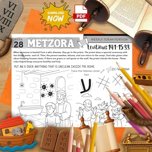 Torah Portion Week 28 Activity Mat Parashat Metzora Printable for Kids Healing and Cleansing Story Shabbat Worksheet Jewish Homeschool