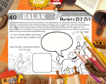Week 40 Balak Torah Activity Mat | Balaam & the Donkey | Printable Bible Worksheet | Parsha Coloring Page | Shabbat Kids | Jewish Homeschool