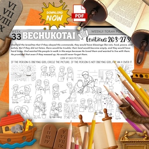 Torah Portion Week 33 Activity Mat Parashat Bechukotai Printable for Kids Blessings and Obedience Shabbat Worksheet Jewish Homeschool