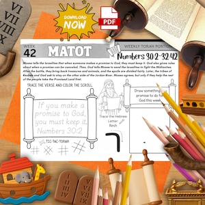 Week 42 Matot Torah Activity Mat | Vow Tracing + Scroll Drawing | Moses & Promises Printable Parsha Worksheet | Jewish Homeschool