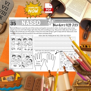 Torah Parsha Activity Mat Week 35 Nasso Printable for Kids Jewish Homeschool Tabernacle Gifts Priest Blessing Apology Lesson