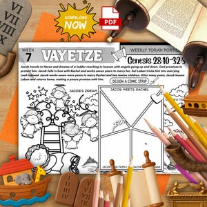 Torah Portion Week 7 Activity Mat Parashat Vayetze Printable for Kids Jacob Ladder Bible Story Shabbat Homeschool Worksheet