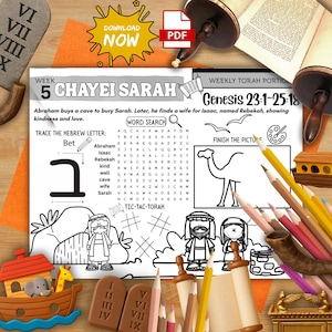 Torah Portion Week 5 Activity Mat Parashat Chayei Sarah Printable for Kids Bible Story Worksheet Shabbat Homeschool Lesson Abraham Isaac