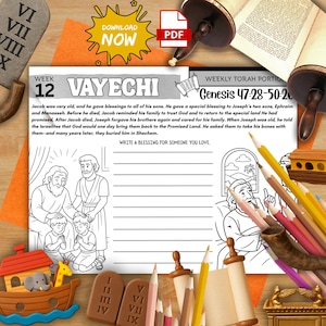 Torah Portion Week 12 Activity Mat Parashat Vayechi Printable for Kids Jacob Blessings Story Shabbat Worksheet Jewish Homeschool