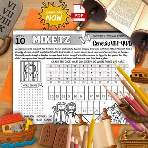 Torah Portion Week 10 Activity Mat Parashat Miketz Printable for Kids Joseph Pharaoh Dream Bible Shabbat Worksheet Homeschool