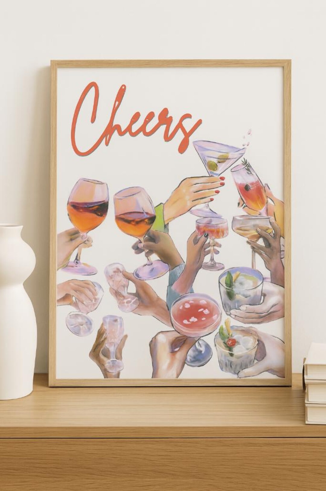 Cheers Cocktail Art Print: Colorful Bar Cart Wall Decor (digital ...