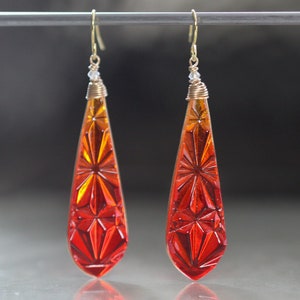 Amberina Red Glass Earrings Jewelry Vintage Art Deco