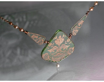 Uranium Vaseline Glass Elegant Necklace Earrings Set Liberty Works Nouveau