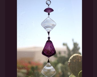 Window Jewel Purple Inverted Thistle Pressed Glass Art Deco