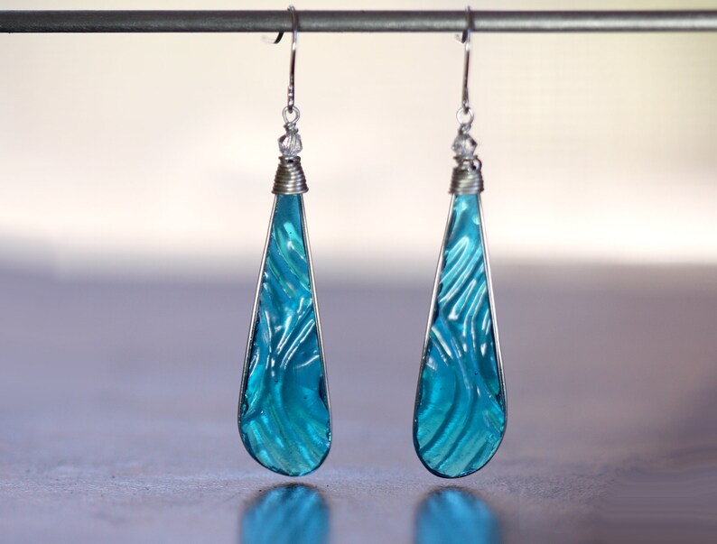 Turquoise Teal Pressed Glass Earrings Jewelry Vintage