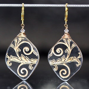 Etched Glass Jewelry Earrings Pale Blue Versailles