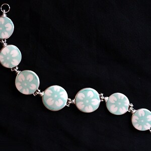 Polish Pottery Bracelet Jewelry Mint Green Aqua Floral Flowers