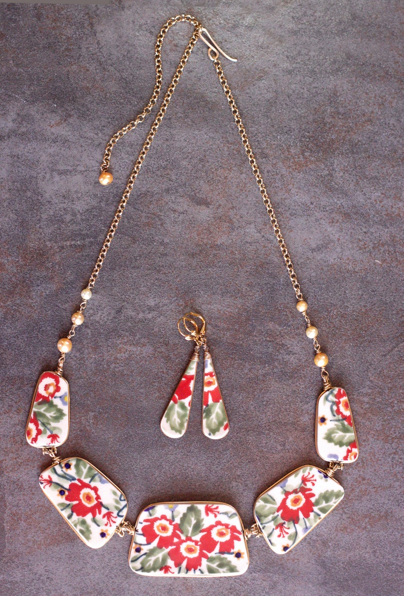 Polish Pottery Necklace Earrings Jewelry Set Lidia Etsy