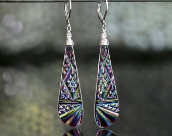 Carnival Glass Earrings Jewelry Depression Era Fenton Pagoda Deco