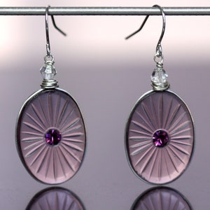 Art Deco Pressed Lavender Glass Cabochon Jewelry Earrings