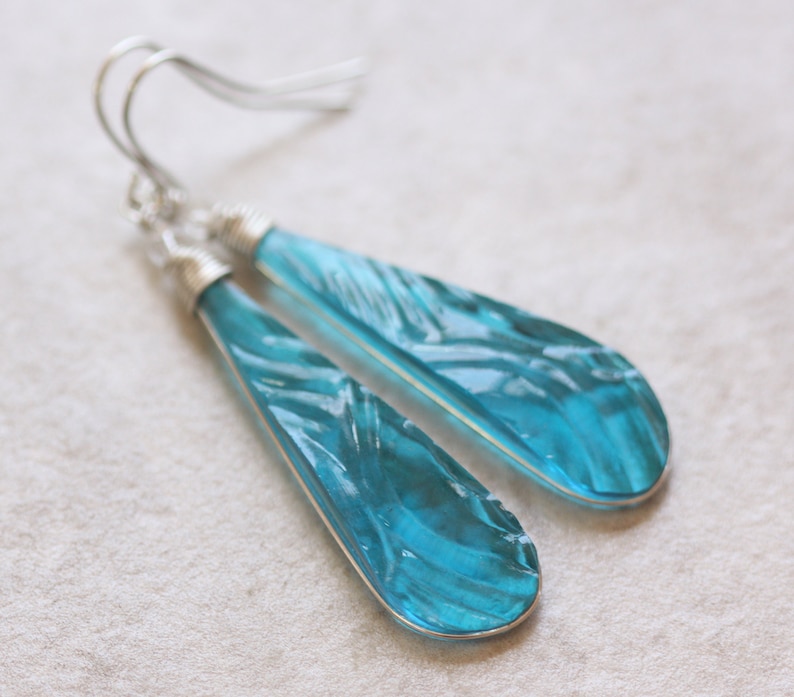 Turquoise Teal Pressed Glass Earrings Jewelry Vintage
