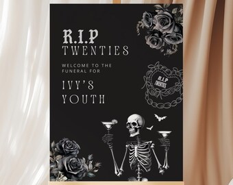 Death to My 20s Welcome Sign RIP to My 20s Birthday Sign 30th Birthday Welcome Sign Printable Editable Gothic Funeral Party Template
