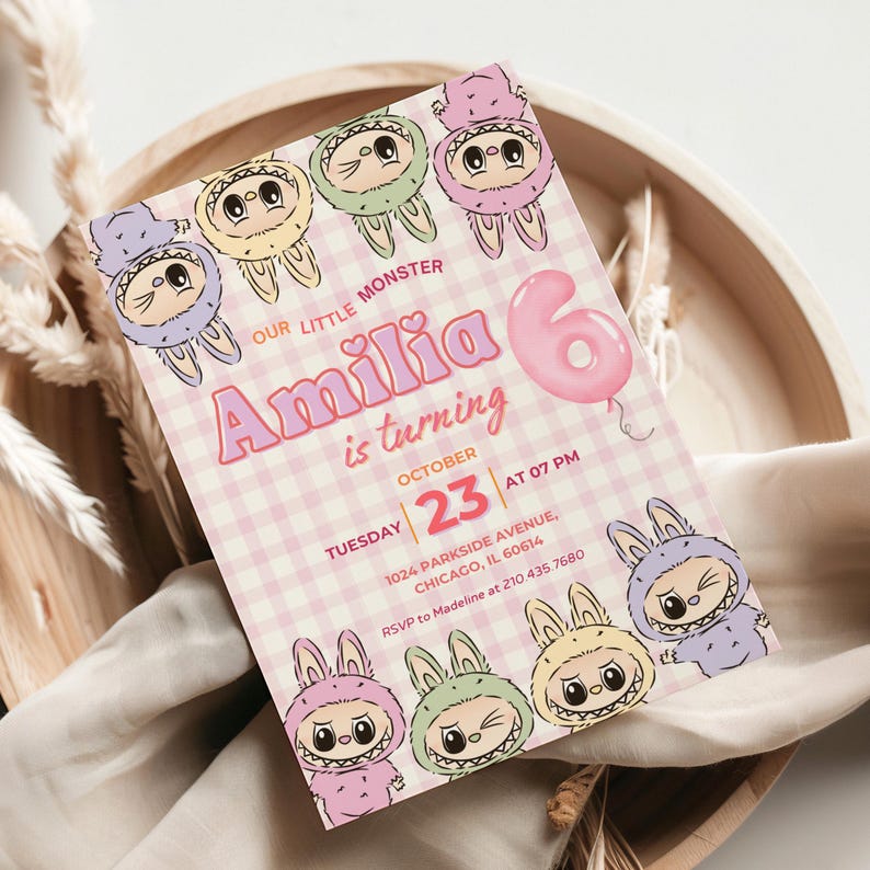 Invitación de cumpleaños de Labubu, plantilla editable de Canva, Labubu ...
